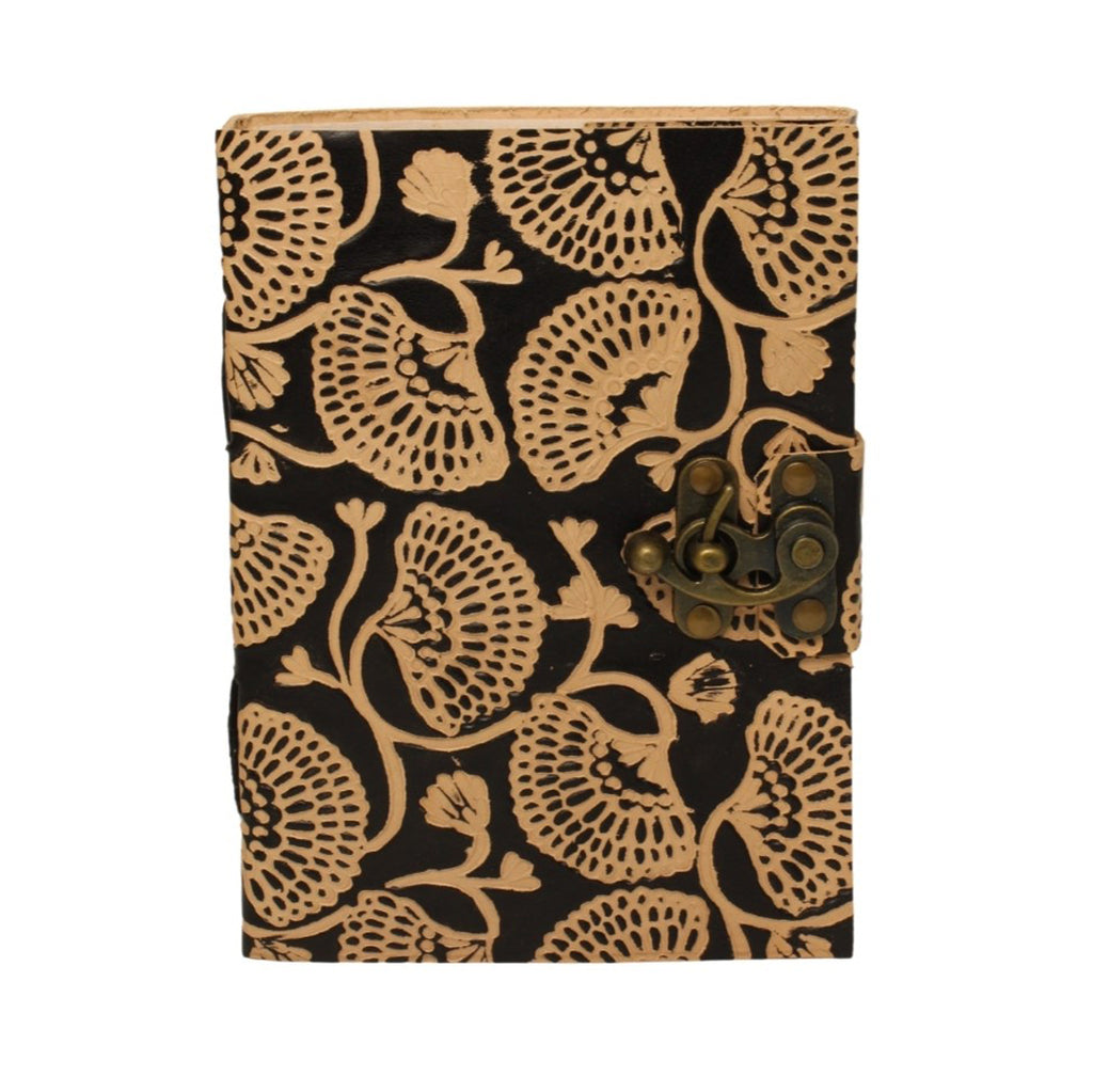 3J039 Double Embossed Lotus Leaf Leather Journal