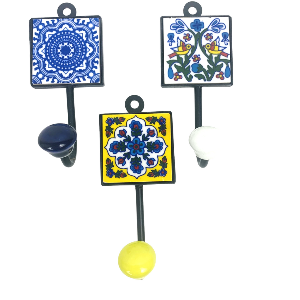 4JBP Jaipur Blue Pottery Single Square Hooks
