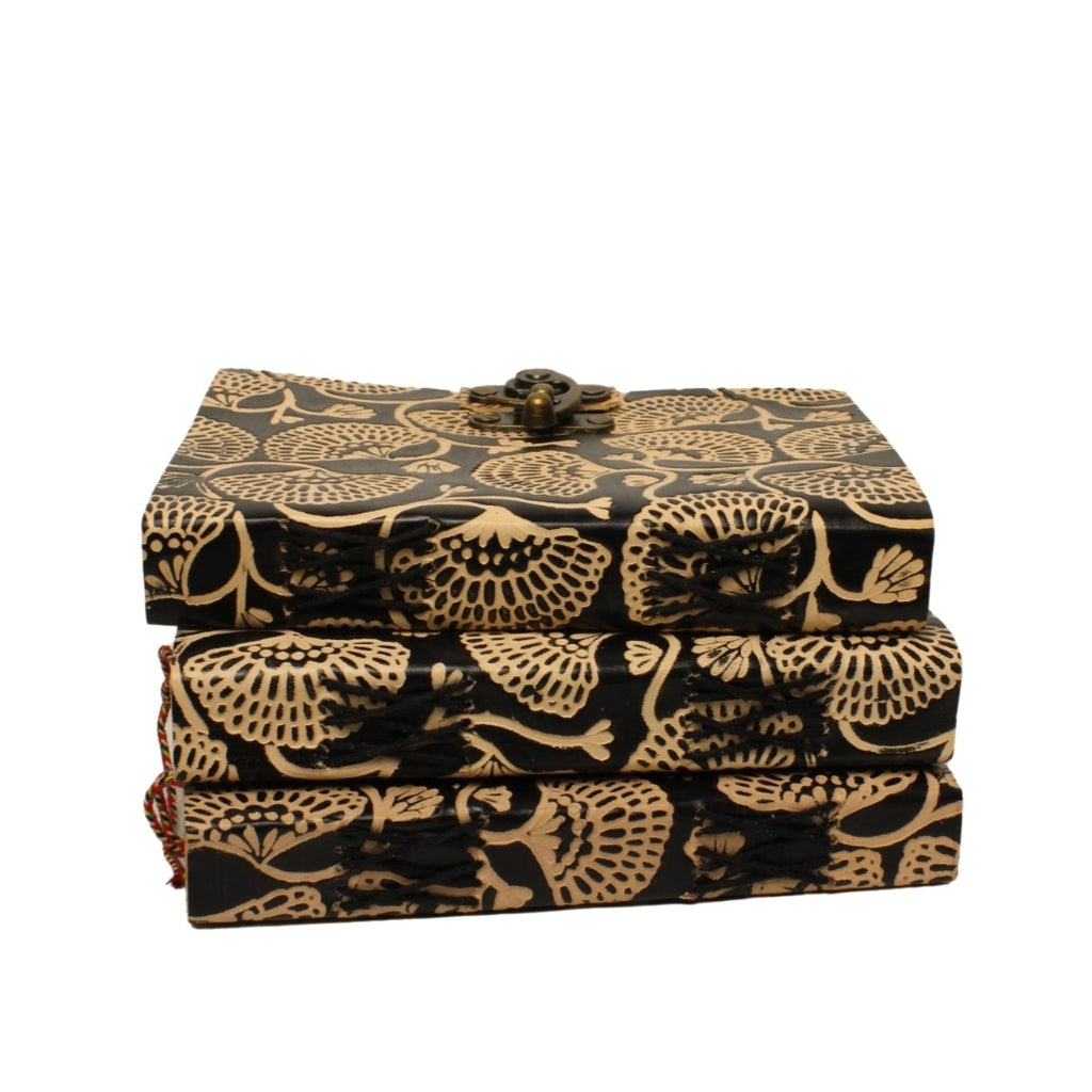 3J039 Double Embossed Lotus Leaf Leather Journal