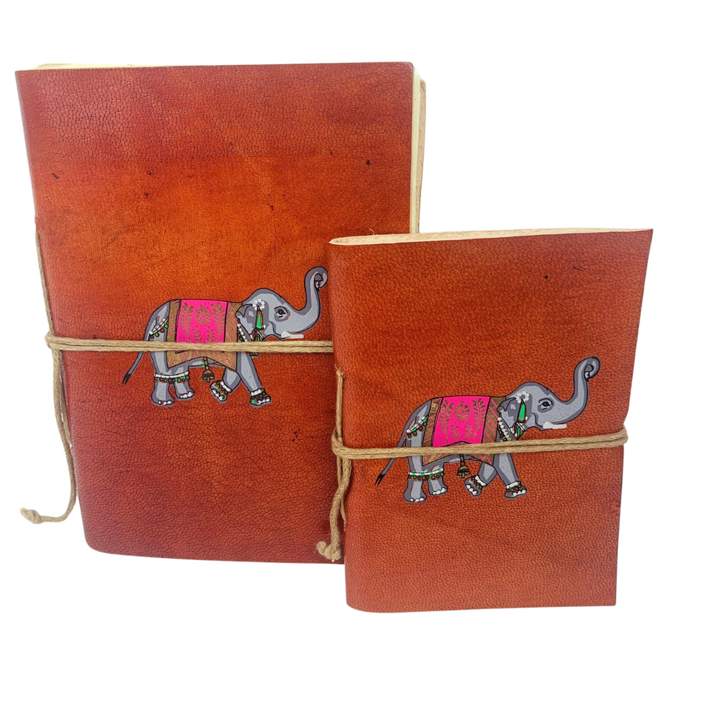 J Leather Notebook Painted Elephant 2 sizes