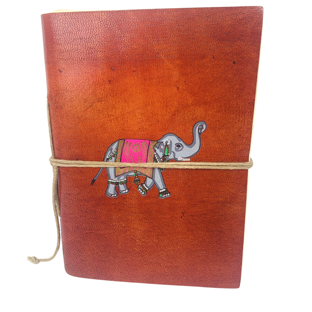 J Leather Notebook Painted Elephant 2 sizes