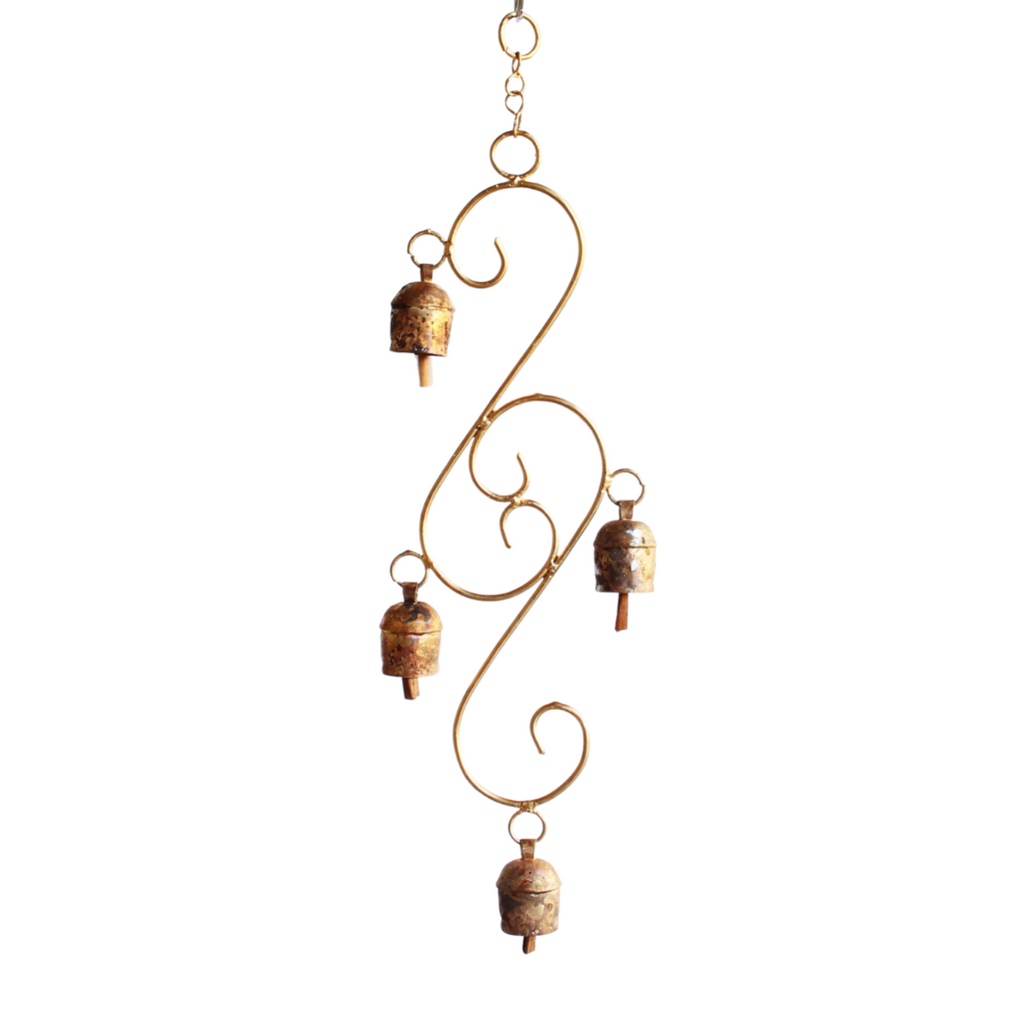 2MB004 Metal Art Hanging Double S with 4 Bells  (34cm Long)