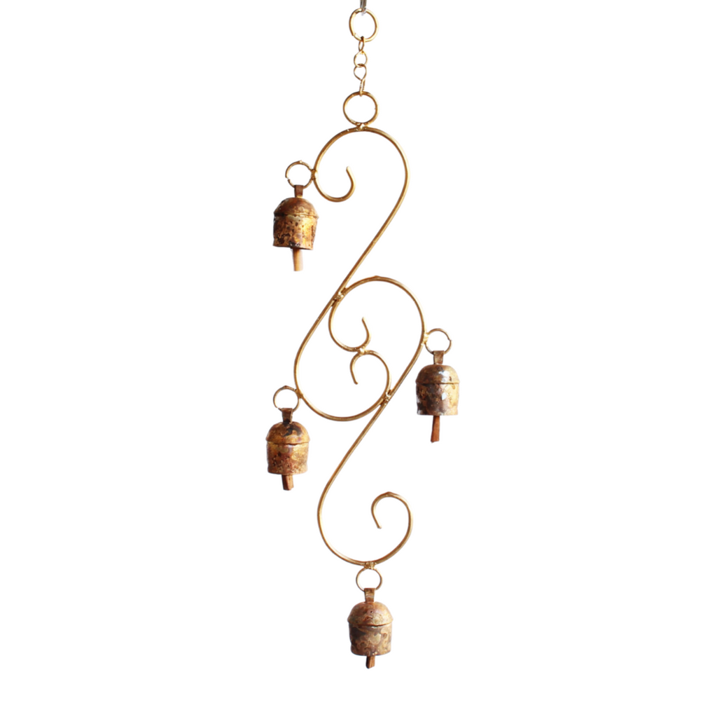 MB004 Metal Art Hanging Double S with 4 Bells  (34cm Long)