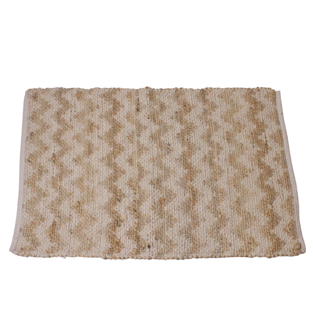 HW Jute and Chenille Floor Mat (White) 60x90cms HW249