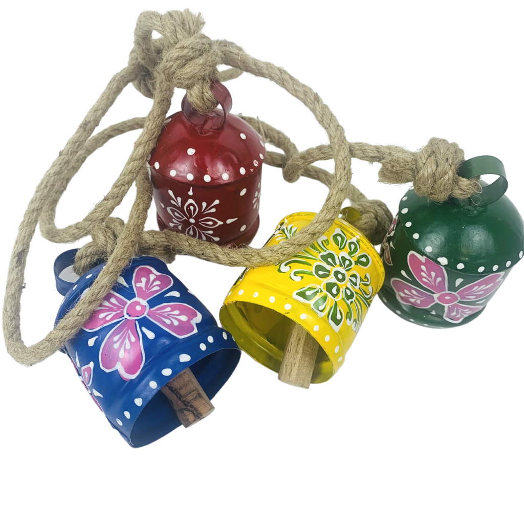 Cow Bell Hand Painted Four Bells on Rope MB062