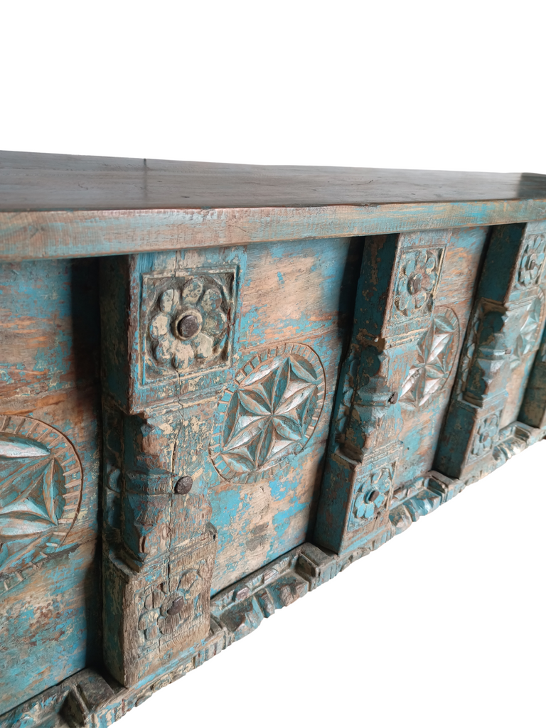 Amazing Carved Solid Timber Front Panel Console with Brass Work  (180w42d80h) FUR445