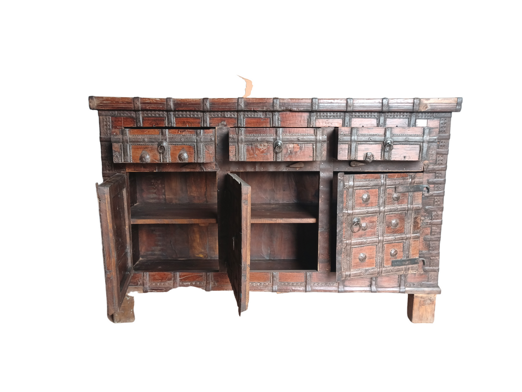 Timber & Brass Original Antique Damachiya with 3 doors 3 drawers (135w38d89h) FUR485