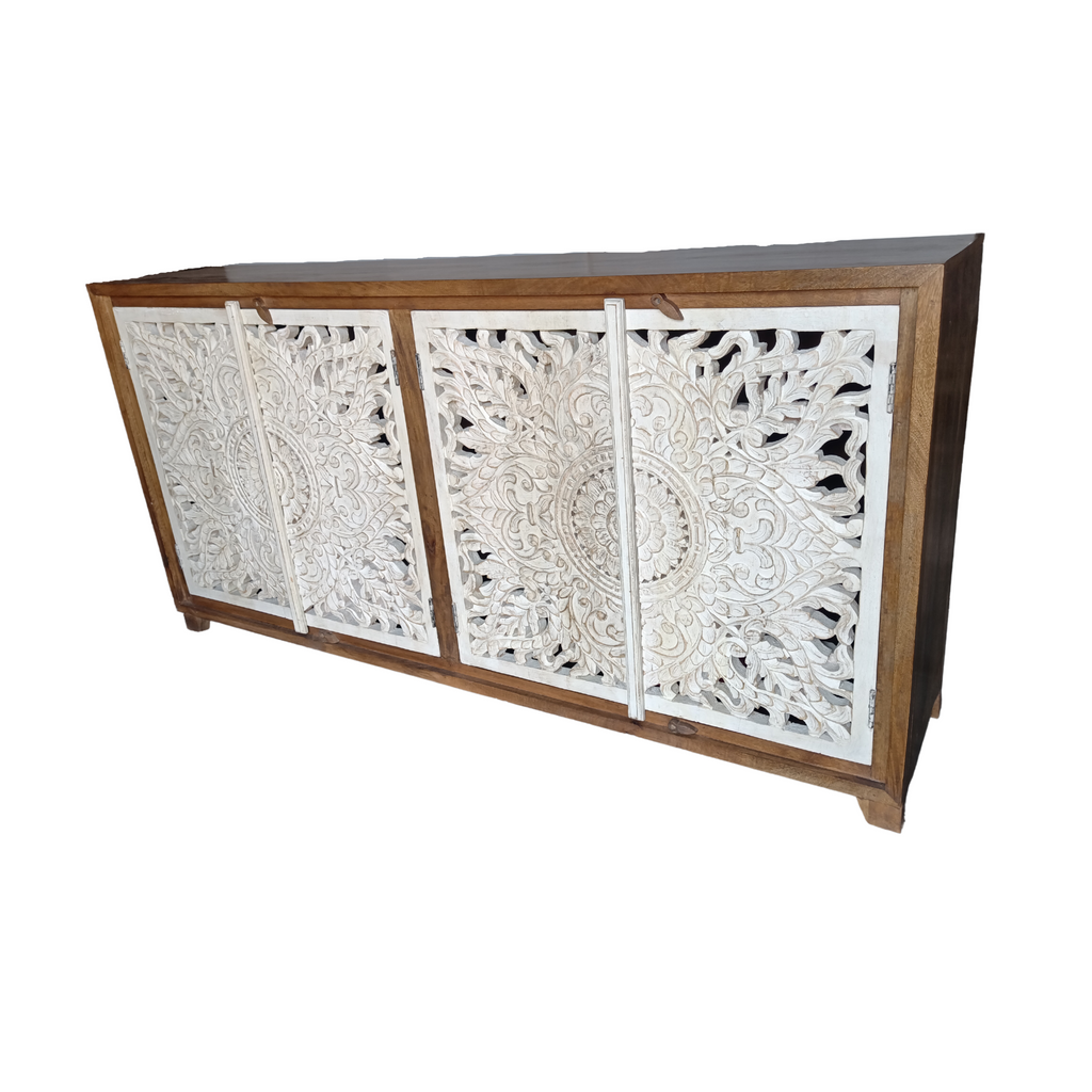 Hand carved panels wooden sideboard made from mango wood  FUR390 (180w40d90h)