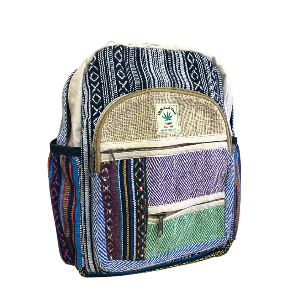 Hemp Backpack Medium 34x30cms Assorted Colours  (F123)
