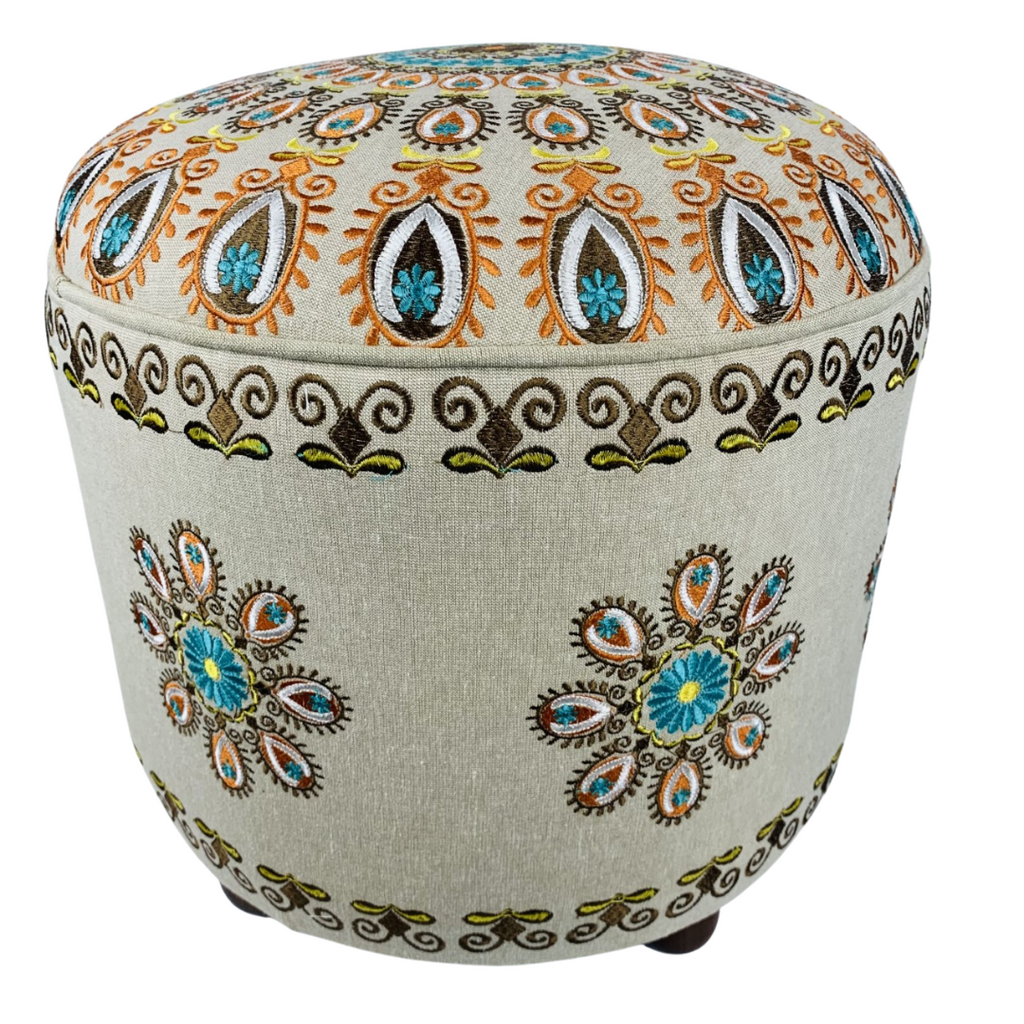 Ottoman / Pouffe Stool Mandala Flower with Wooden Feet (40x40x40cms) HW278