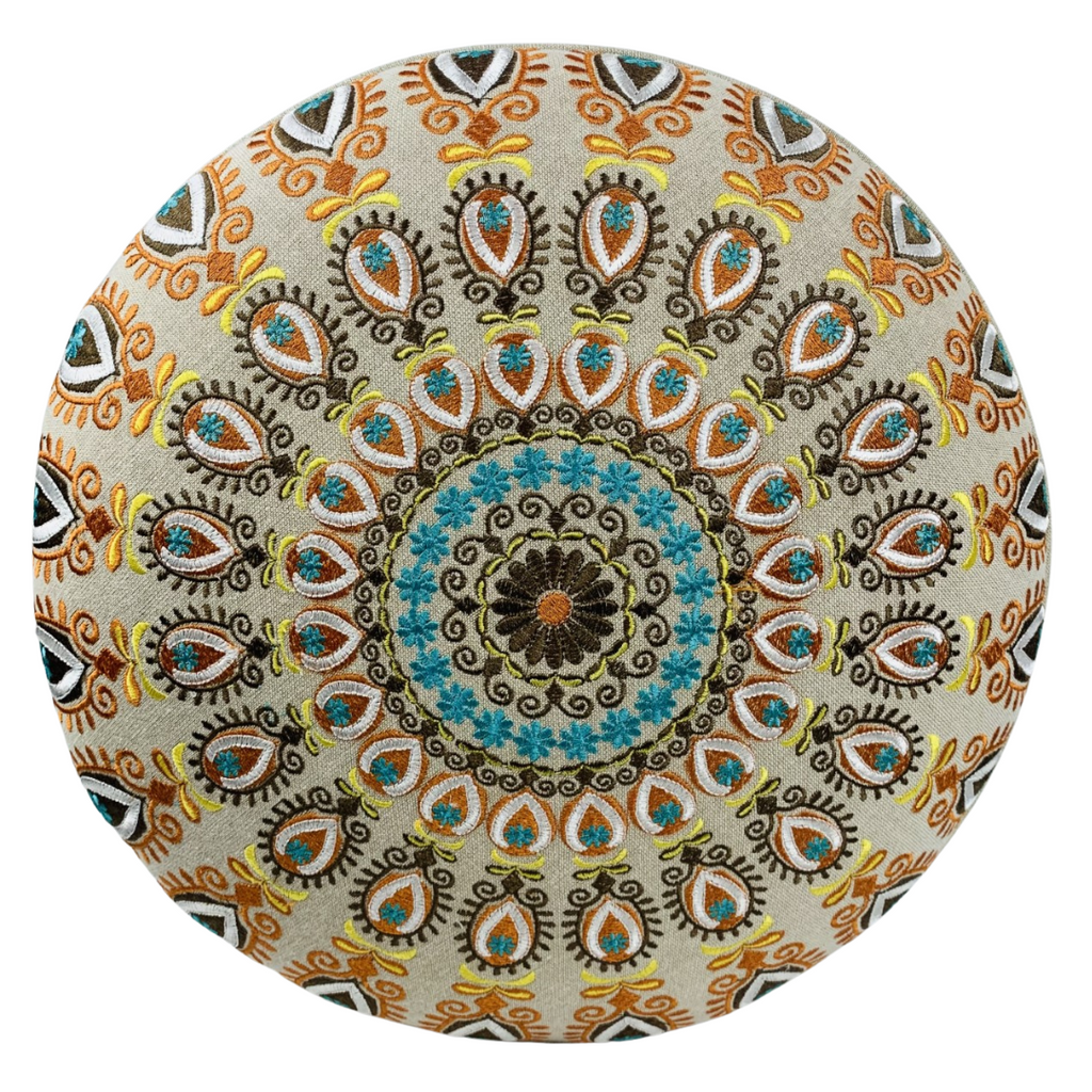 Ottoman / Pouffe Stool Mandala Flower with Wooden Feet (40x40x40cms) HW278