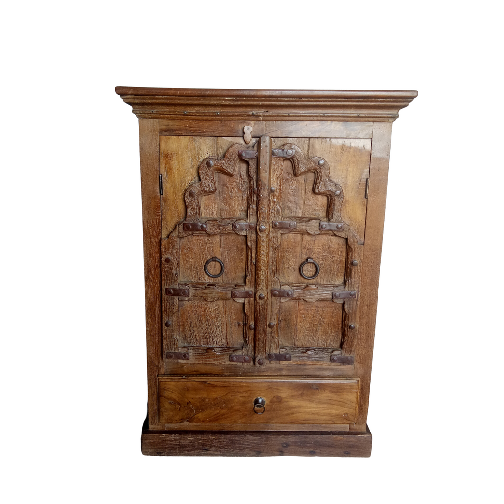 FUR423 Beautiful Shekhawati Wooden cupboard with selves, drawers and brass fittings  (81w36d106h)