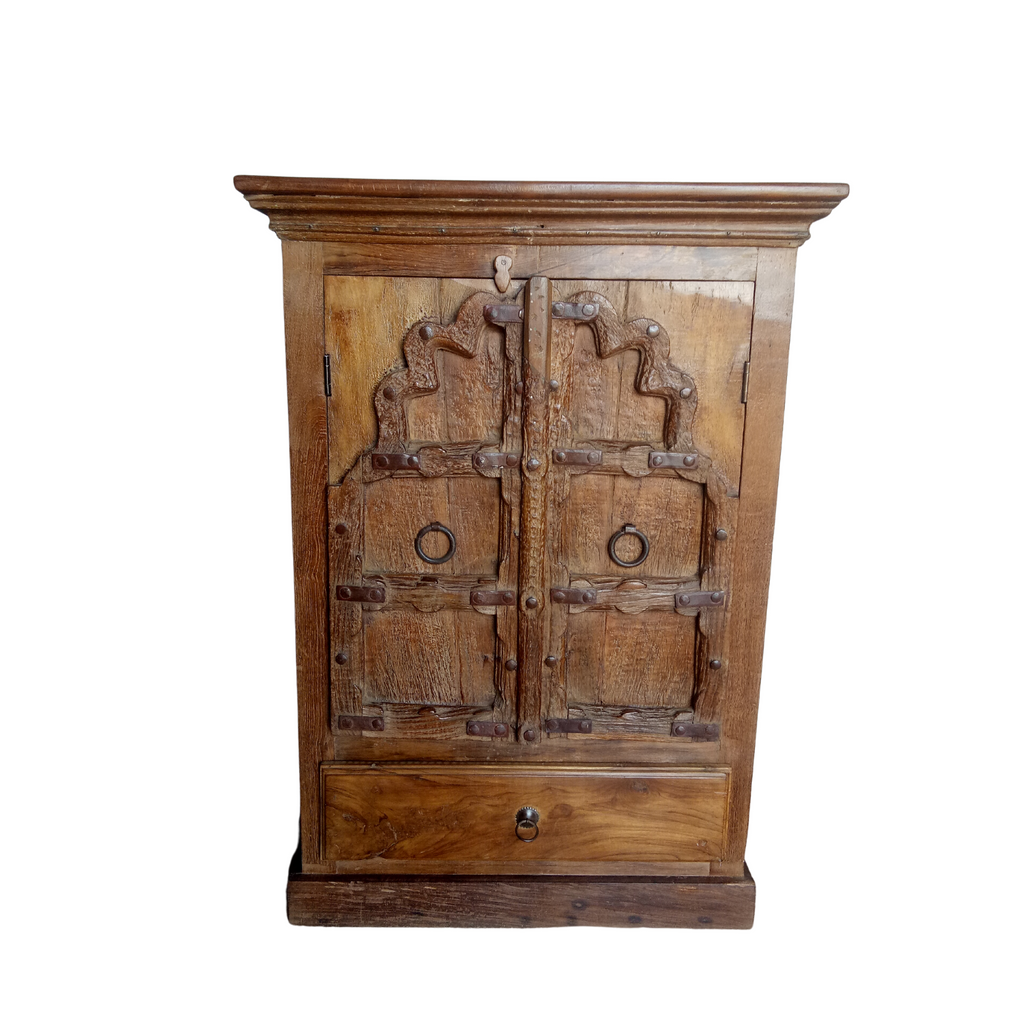 Beautiful Shekhawati Wooden cupboard with selves, drawers and brass fittings FUR423 (81w36d106h)