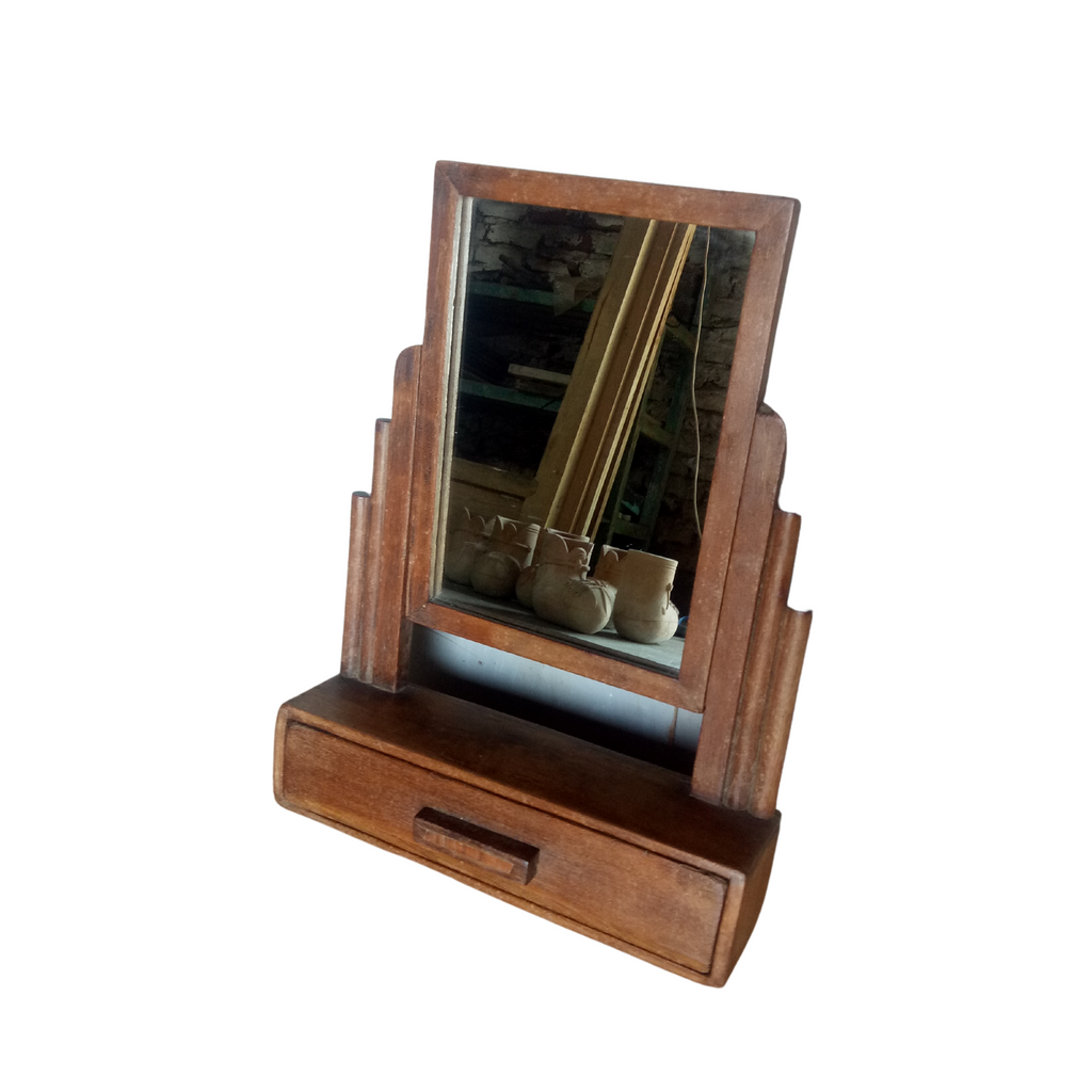 Unique multi purpose Wooden wall mirror with drawer and shelf FUR416 (31w9d41h)
